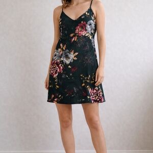 Floral Slip Dress in Dark Green